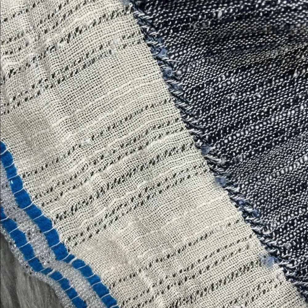 Free People All Lined Up Blue Multi Striped Puff Sleeve Mini Dress XS